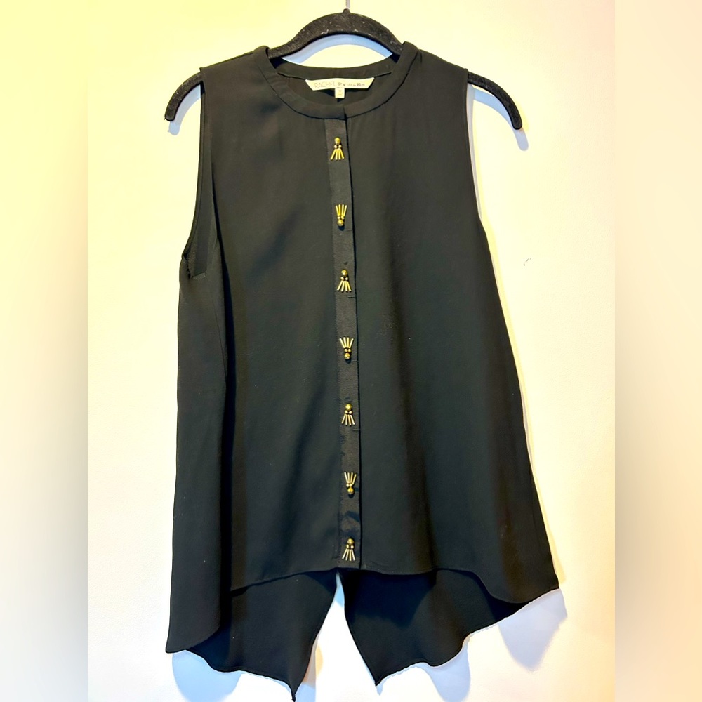 RACHEL RACHEL ROY Black Embellished Button Down Sleeveless‎ Top Medium